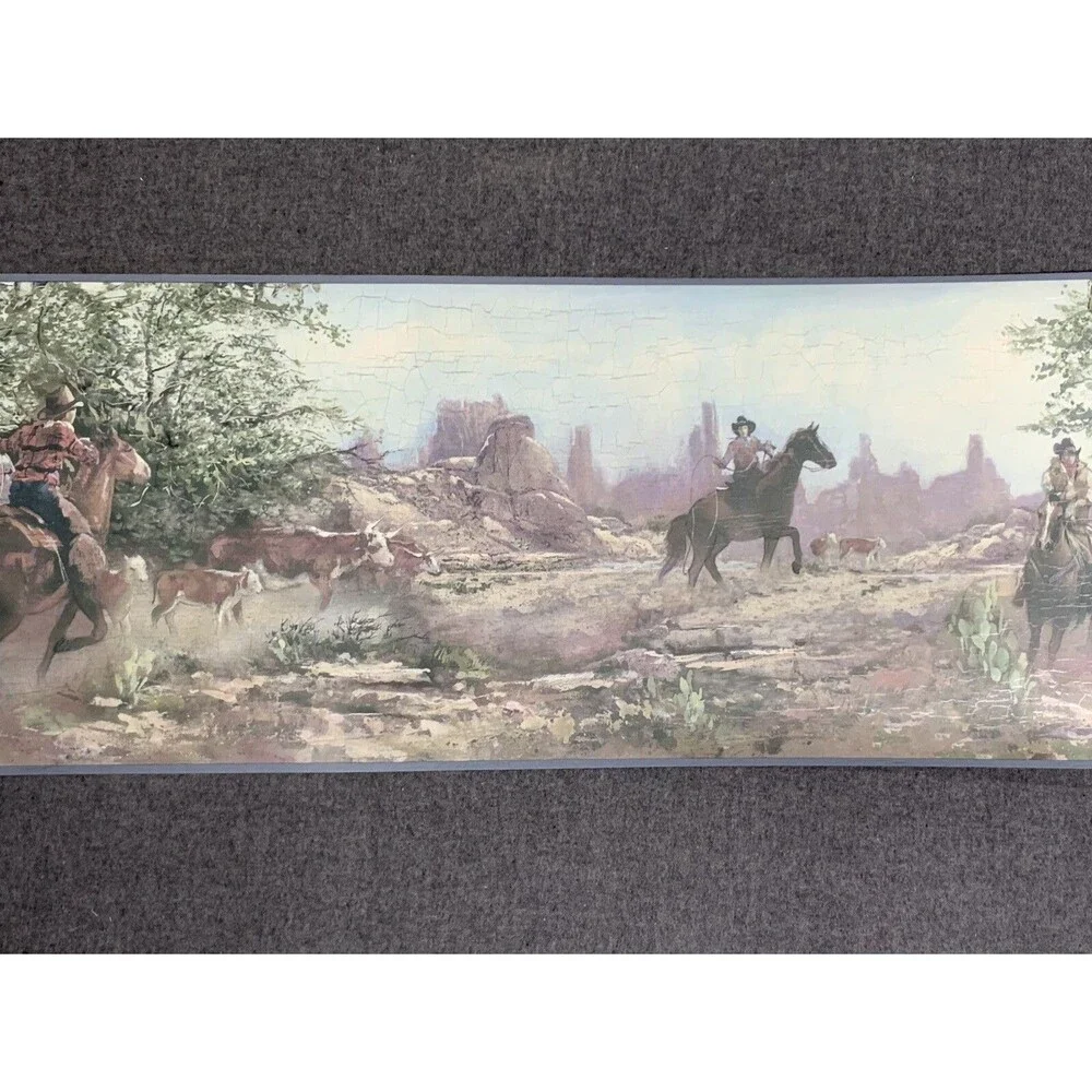 3 Spools Western Wallpaper Border Cowboy Horse Ranch Steer Roping Riders